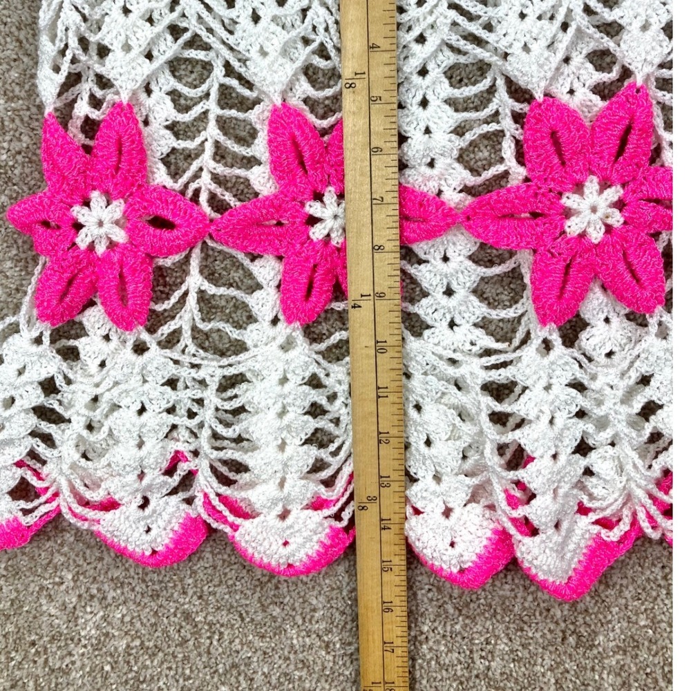 Handmade Crochet Floral Mini Skirt Womens M White Neon Pink FestivalBeach Wear - Picture 5 of 5